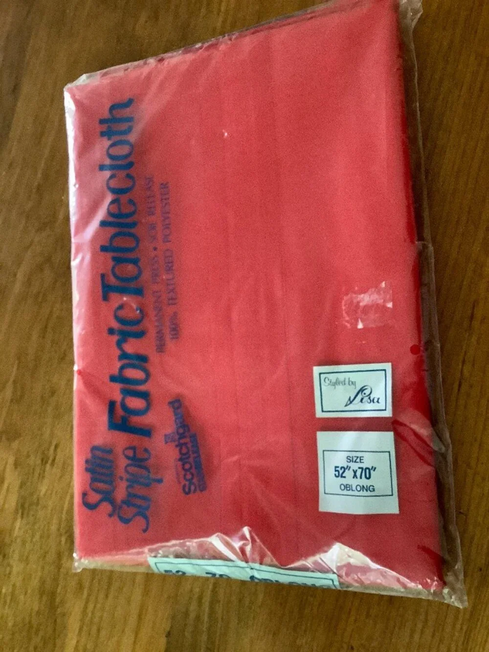 Red Fabric Tablecloth 52 x 70 Striped Permanent Press Soil Release NWT